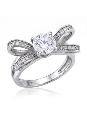 Bow ring with round center gemstone, 925 Sterling Silver Charmed Aroma